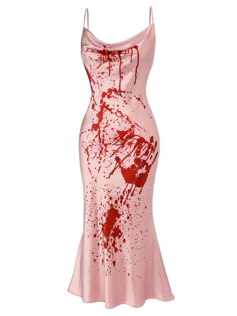 Robe de Costume D'Halloween à Bretelles Spaghetti Sans Manches, Coupe A-Line/Princess, Longueur Thé