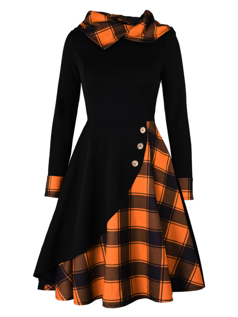 Robe de Costume D'Halloween à Manches Longues et Col Rond de Forme Trapèze/Princesse, Longueur Genou