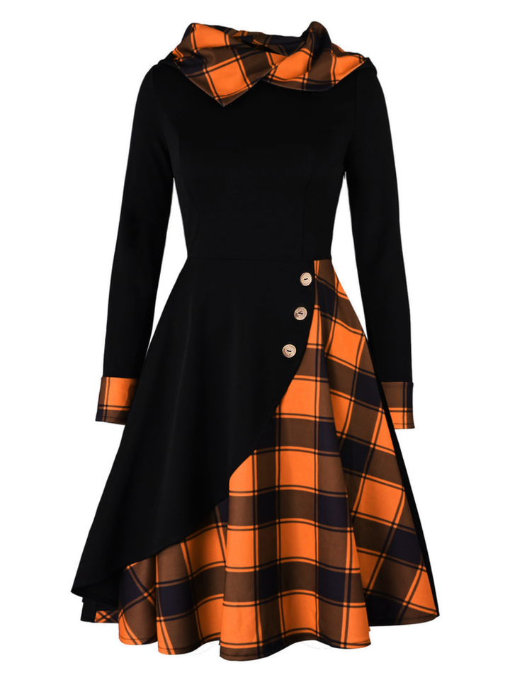 Robe de Costume D'Halloween à Manches Longues et Col Rond de Forme Trapèze/Princesse, Longueur Genou