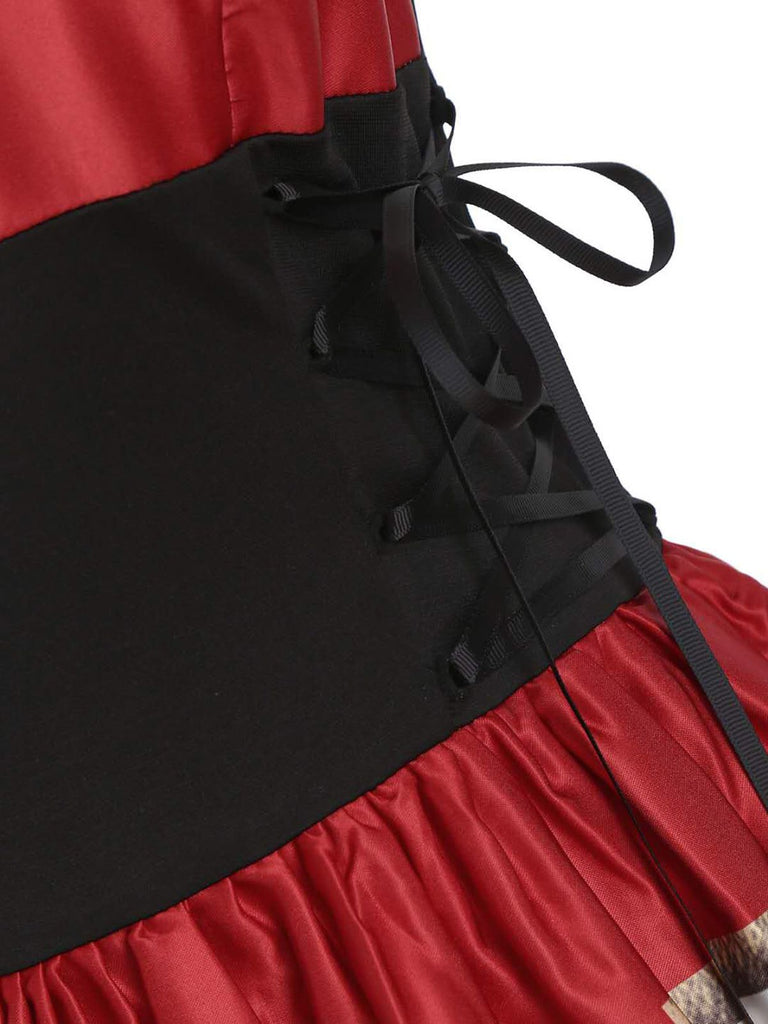 Robe de Costume D'Halloween à Bretelles Spaghetti Sans Manches, Coupe A-Line/Princess, Longueur Genou, avec Nœud Papillon
