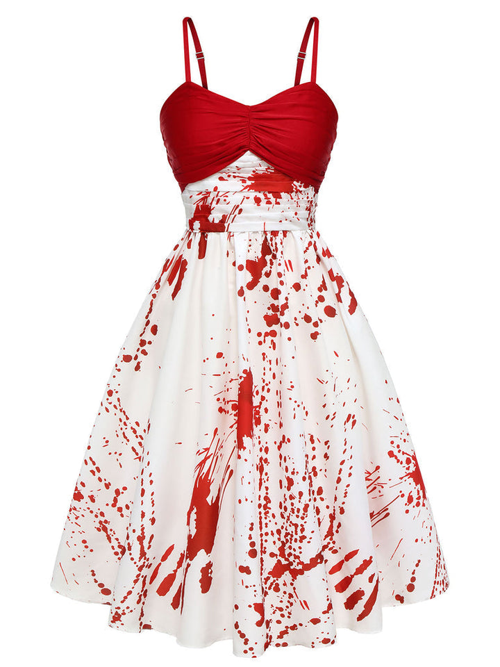Robe de Costume D'Halloween à Bretelles Spaghetti Sans Manches, Coupe A-Line/Princess, Longueur Genou, avec Volants