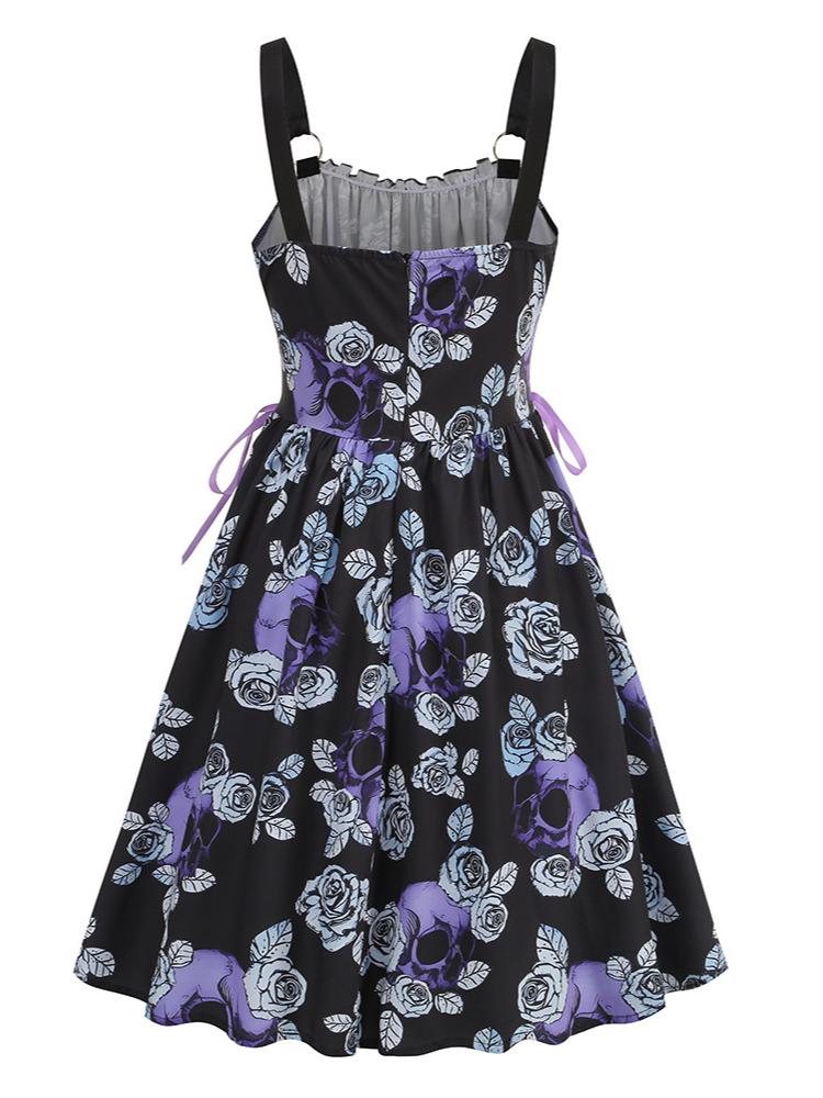 Robe de Costume D'Halloween à Col Carré Sans Manches, Coupe A-Line/Princess, Longueur Genou