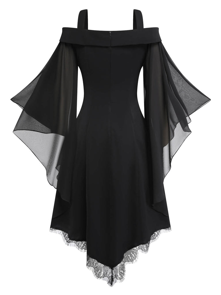 Robe de Costume D'Halloween Asymétrique à Manches Longues et Col Carré de Forme A/Princesse avec Dentelle