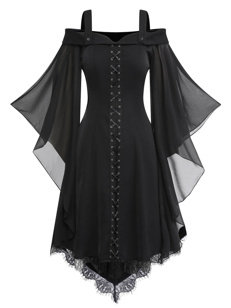 Robe de Costume D'Halloween Asymétrique à Manches Longues et Col Carré de Forme A/Princesse avec Dentelle