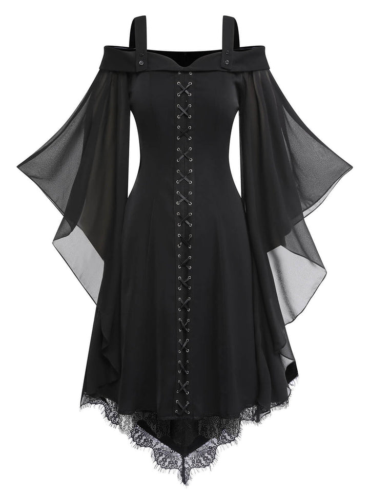Robe de Costume D'Halloween Asymétrique à Manches Longues et Col Carré de Forme A/Princesse avec Dentelle