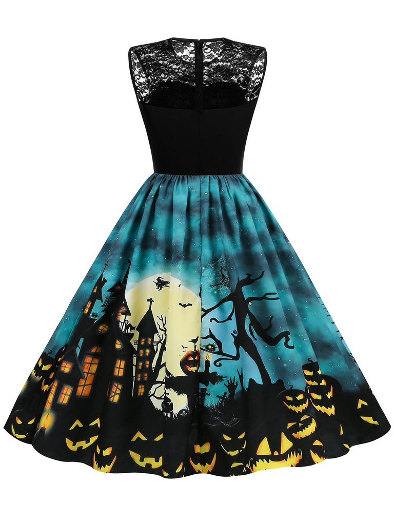 Robe de Costume D'Halloween à Col Rond Sans Manches, Coupe A-Line/Princess, Longueur Genou, avec Dentelle