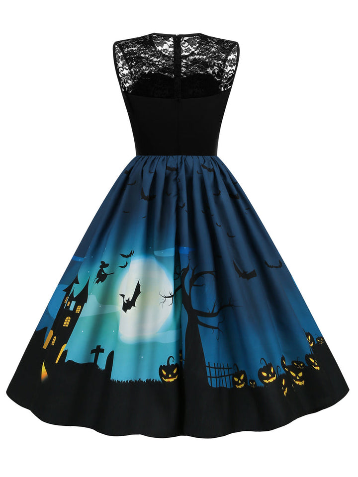 Robe de Costume D'Halloween à Col Rond Sans Manches, Coupe A-Line/Princess, Longueur Genou, avec Dentelle