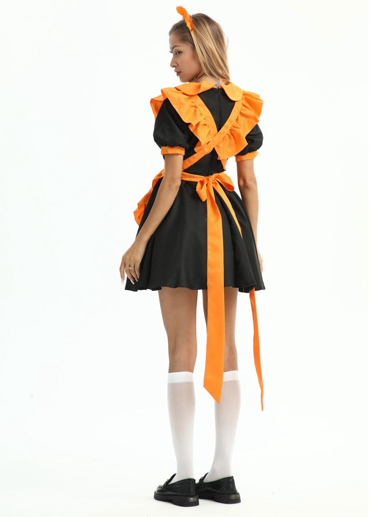 Robe Trapèze/Princesse à Col Rond et Manches Courtes pour Déguisement D'Halloween avec Tablier