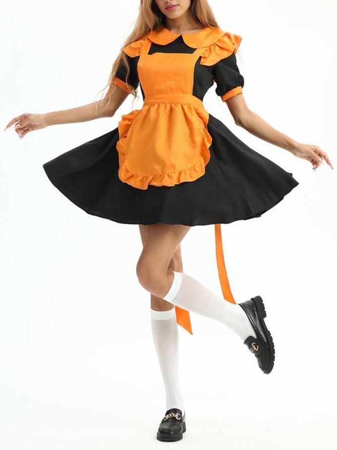 Robe Trapèze/Princesse à Col Rond et Manches Courtes pour Déguisement D'Halloween avec Tablier