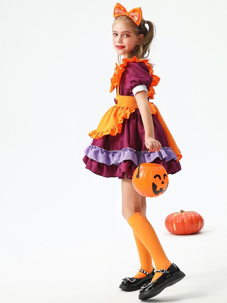 Robe Trapèze/Princesse à Col Rond et Manches Courtes pour Costume D'Halloween avec Tablier et Volants
