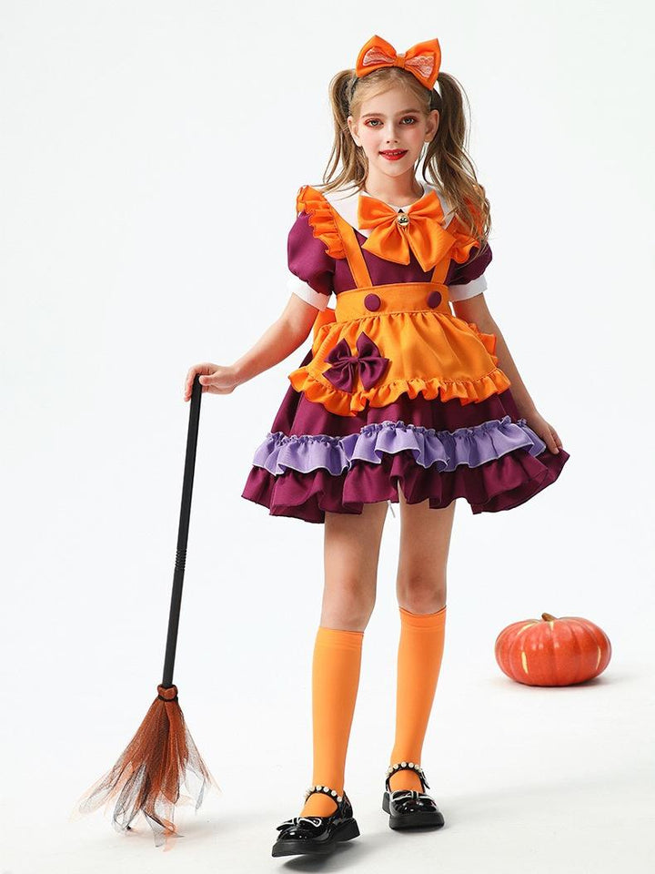 Robe Trapèze/Princesse à Col Rond et Manches Courtes pour Costume D'Halloween avec Tablier et Volants