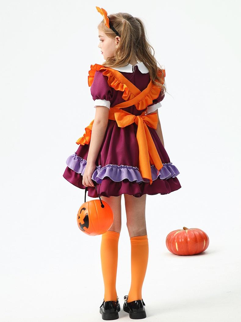 Robe Trapèze/Princesse à Col Rond et Manches Courtes pour Costume D'Halloween avec Tablier et Volants