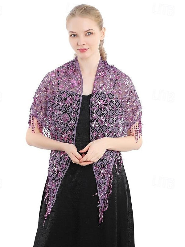 Châles de Mariée Sans Manches pour Femmes avec Couleur Pure, Paillettes et Épissures