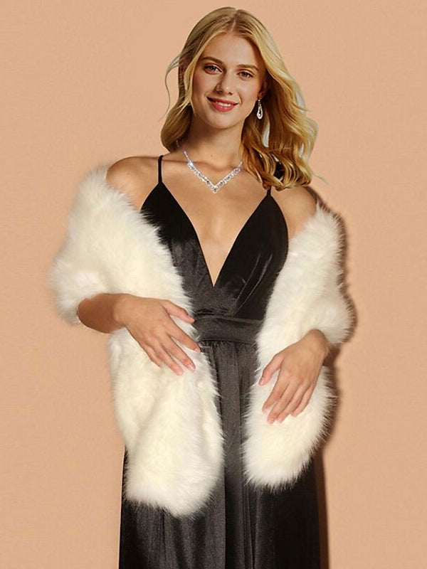Châles en Fausse Fourrure Blanche pour Femmes Écharpe Élégante Sans Manches pour Invités de Mariage avec Couleur Pure