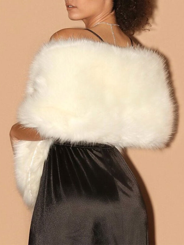 Châles en Fausse Fourrure Blanche pour Femmes Écharpe Élégante Sans Manches pour Invités de Mariage avec Couleur Pure