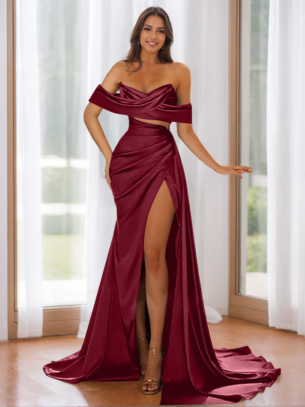Robe de Soirée Trompette Sans Bretelles à Traîne et Épaules Dénudées