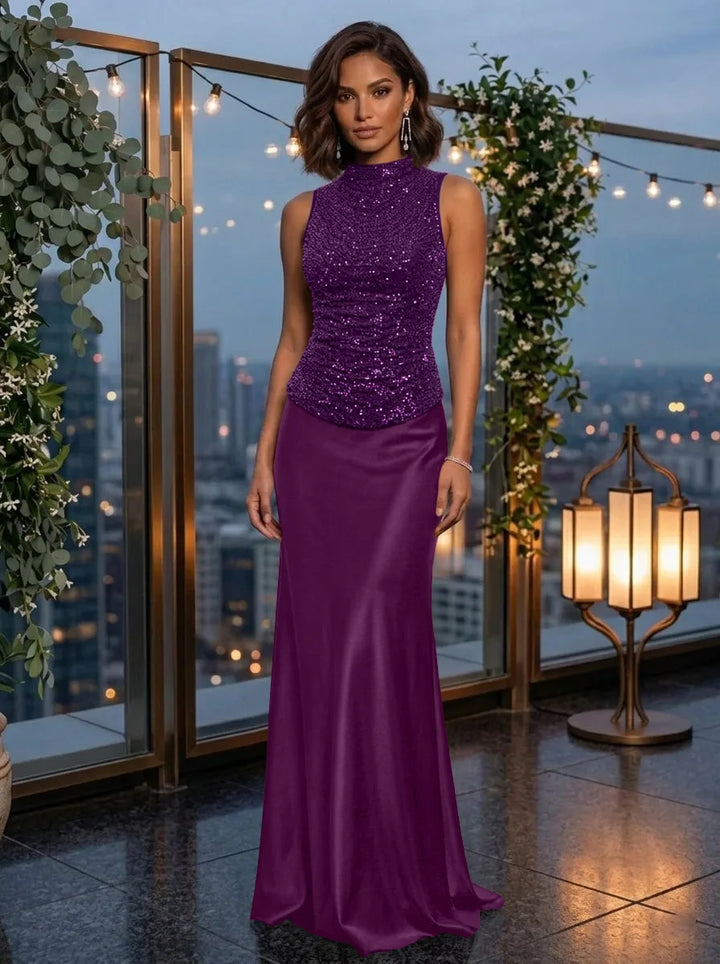 Robe de Soirée Gaine/Colonne Col Montant Sans Manches  Longueur au Sol