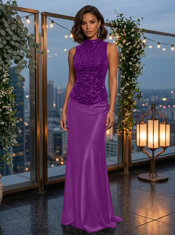 Robe de Soirée Gaine/Colonne Col Montant Sans Manches  Longueur au Sol