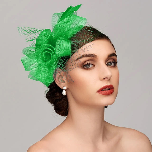 Élégant Chapeau Fascinateur en Tulle à Mailles en Filet avec Bandeau à Clip et Nœud