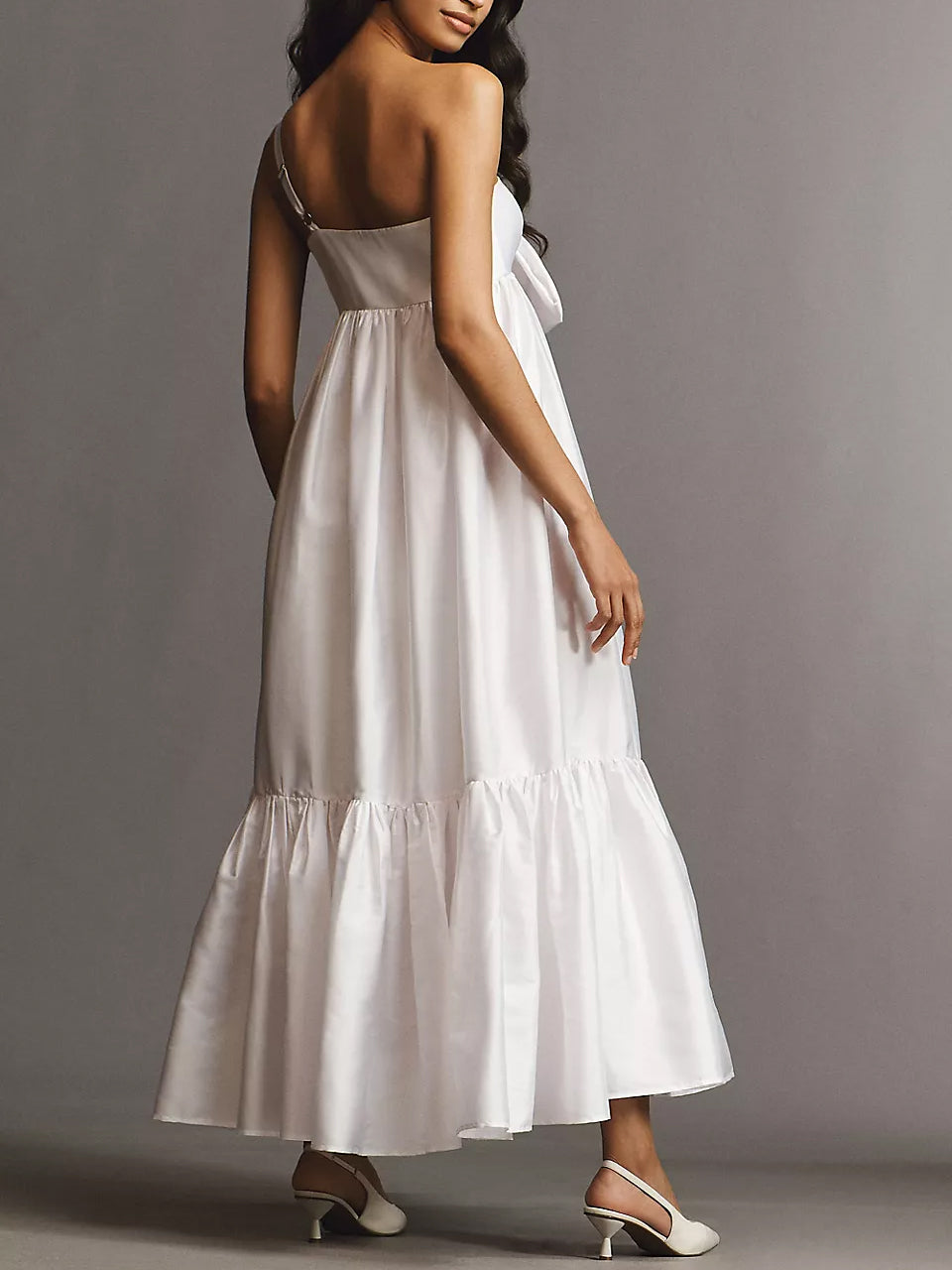 Robe D'Invitée de Mariage A-Line/Princess à Une Épaule Sans Manches, Longueur Cheville, avec Nœud