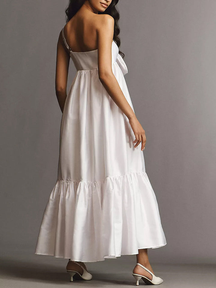Robe D'Invitée de Mariage A-Line/Princess à Une Épaule Sans Manches, Longueur Cheville, avec Nœud