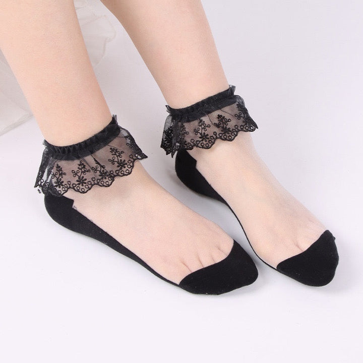 Lot de 5 Chaussettes Basses en Dentelle et Polyester pour Femme, Idéales pour Mariage, Travail, Vacances, Sexy, Lolita, Vintage, Rétro, Mignonnes, Cheville
