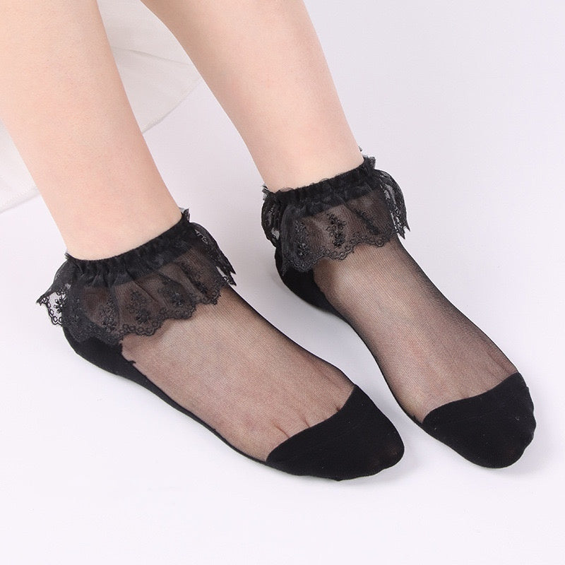 Lot de 5 Chaussettes Basses en Dentelle et Polyester pour Femme, Idéales pour Mariage, Travail, Vacances, Sexy, Lolita, Vintage, Rétro, Mignonnes, Cheville