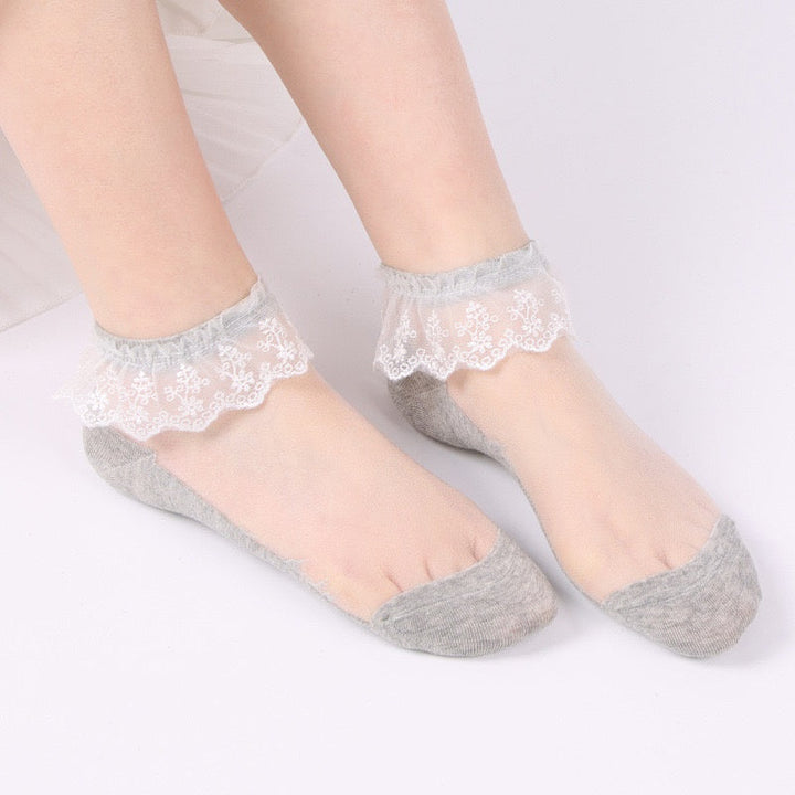 Lot de 5 Chaussettes Basses en Dentelle et Polyester pour Femme, Idéales pour Mariage, Travail, Vacances, Sexy, Lolita, Vintage, Rétro, Mignonnes, Cheville