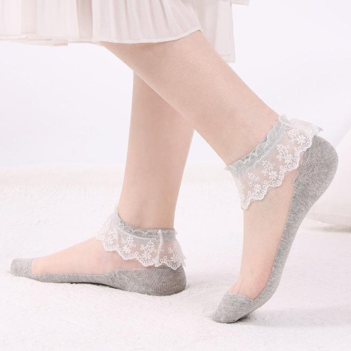 Lot de 5 Chaussettes Basses en Dentelle et Polyester pour Femme, Idéales pour Mariage, Travail, Vacances, Sexy, Lolita, Vintage, Rétro, Mignonnes, Cheville