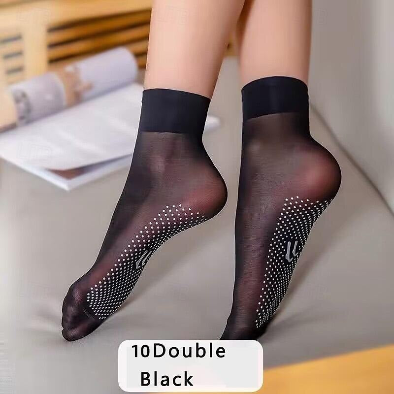 Lot de 10 Paires de Chaussettes Décontractées Antidérapantes en Élasthanne et Fibres Acryliques pour Femme, Couleur Unie, Idéales pour la Maison, le Quotidien