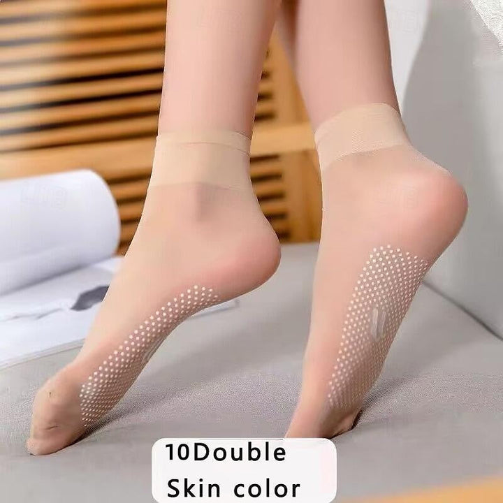 Lot de 10 Paires de Chaussettes Décontractées Antidérapantes en Élasthanne et Fibres Acryliques pour Femme, Couleur Unie, Idéales pour la Maison, le Quotidien
