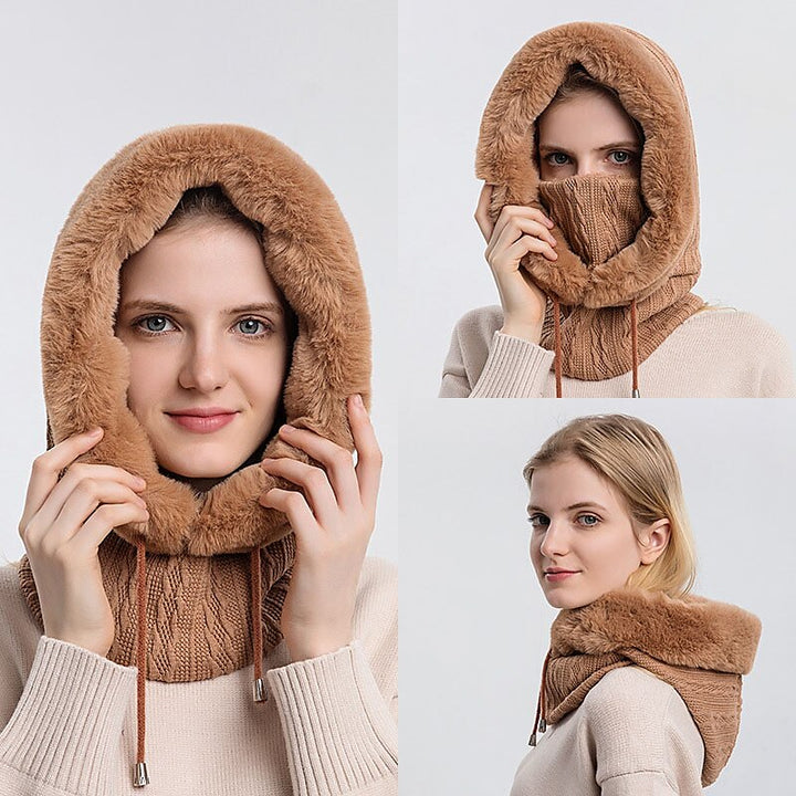 Ensemble de Bonnet et Masque en Fourrure Épaisse pour Femme, Bonnet Coupe-Vent, Bonnet Tricoté en Cachemire, Chaud, Hiver, Haute Qualité