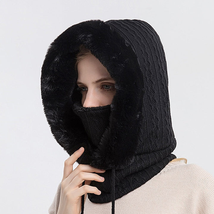 Ensemble de Bonnet et Masque en Fourrure Épaisse pour Femme, Bonnet Coupe-Vent, Bonnet Tricoté en Cachemire, Chaud, Hiver, Haute Qualité