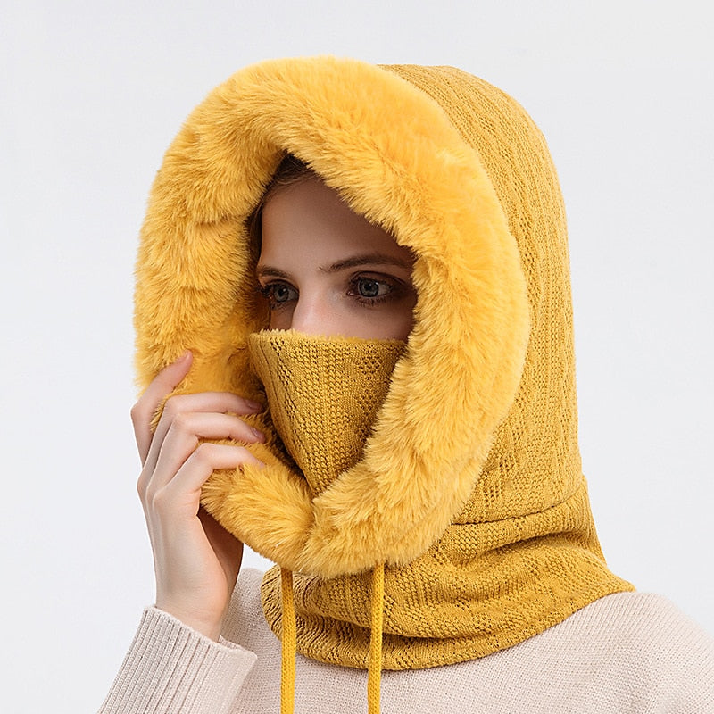 Ensemble de Bonnet et Masque en Fourrure Épaisse pour Femme, Bonnet Coupe-Vent, Bonnet Tricoté en Cachemire, Chaud, Hiver, Haute Qualité