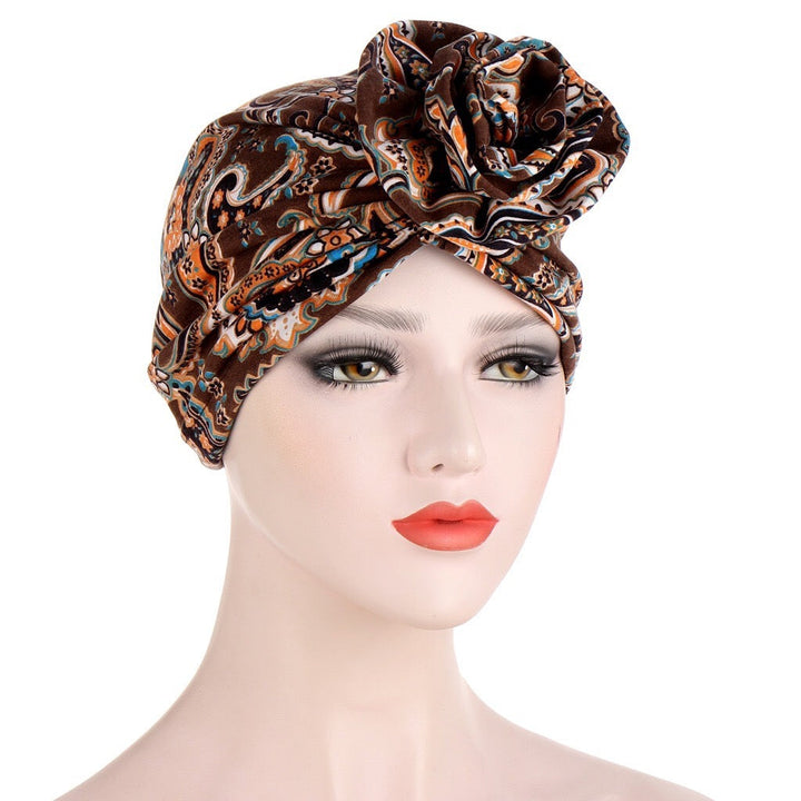 Turban à Motif Ethnique à Carreaux pour Femmes, Motif Fleur de Cajou, Musulman, Indien, Islamique