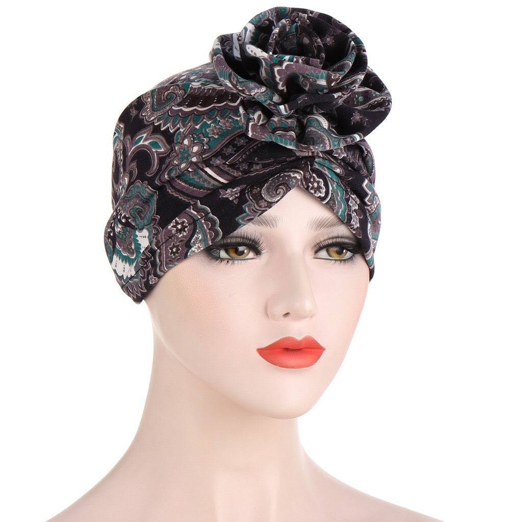 Turban à Motif Ethnique à Carreaux pour Femmes, Motif Fleur de Cajou, Musulman, Indien, Islamique