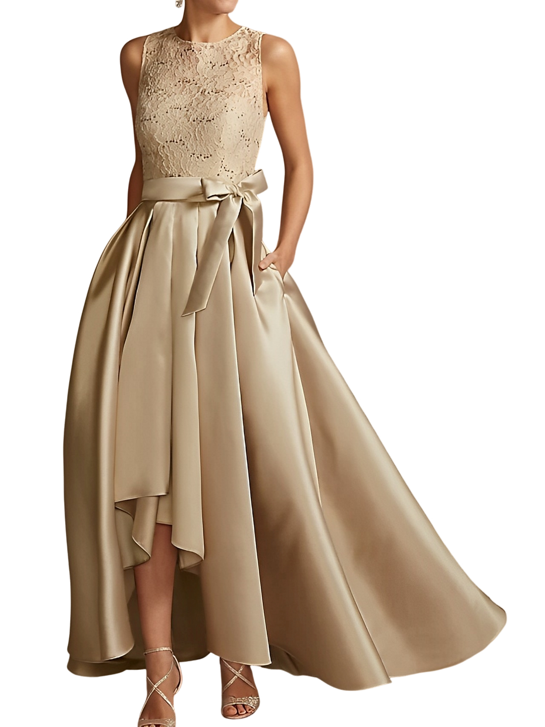 Robe de Mère de la Mariée Asymétrique Sans Manches à Col en V et à Plis