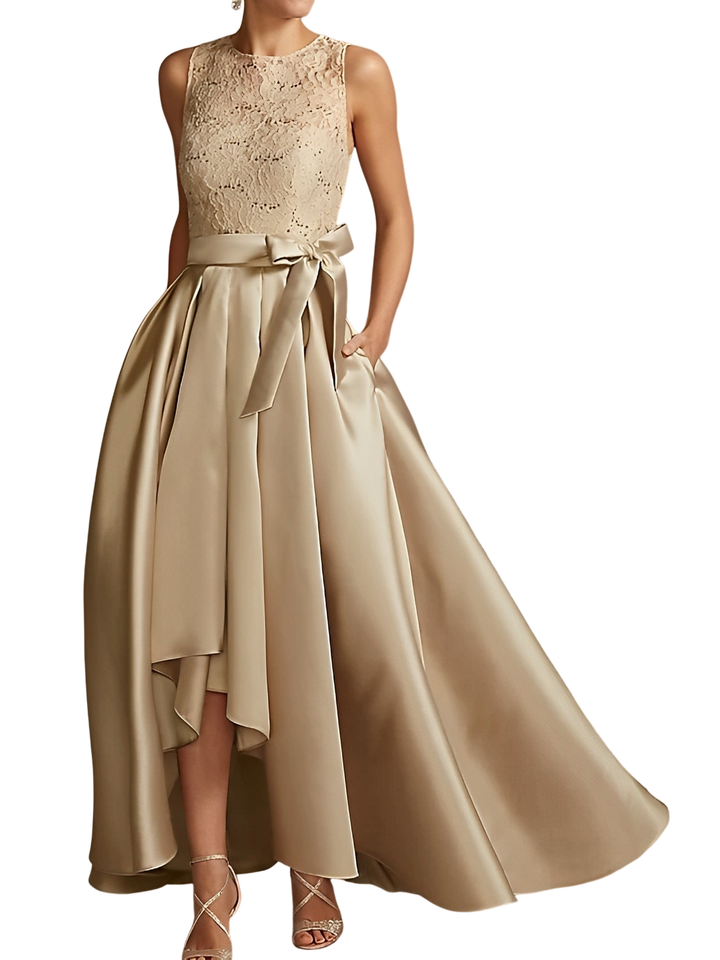 Robe de Mère de la Mariée Asymétrique Sans Manches à Col en V et à Plis