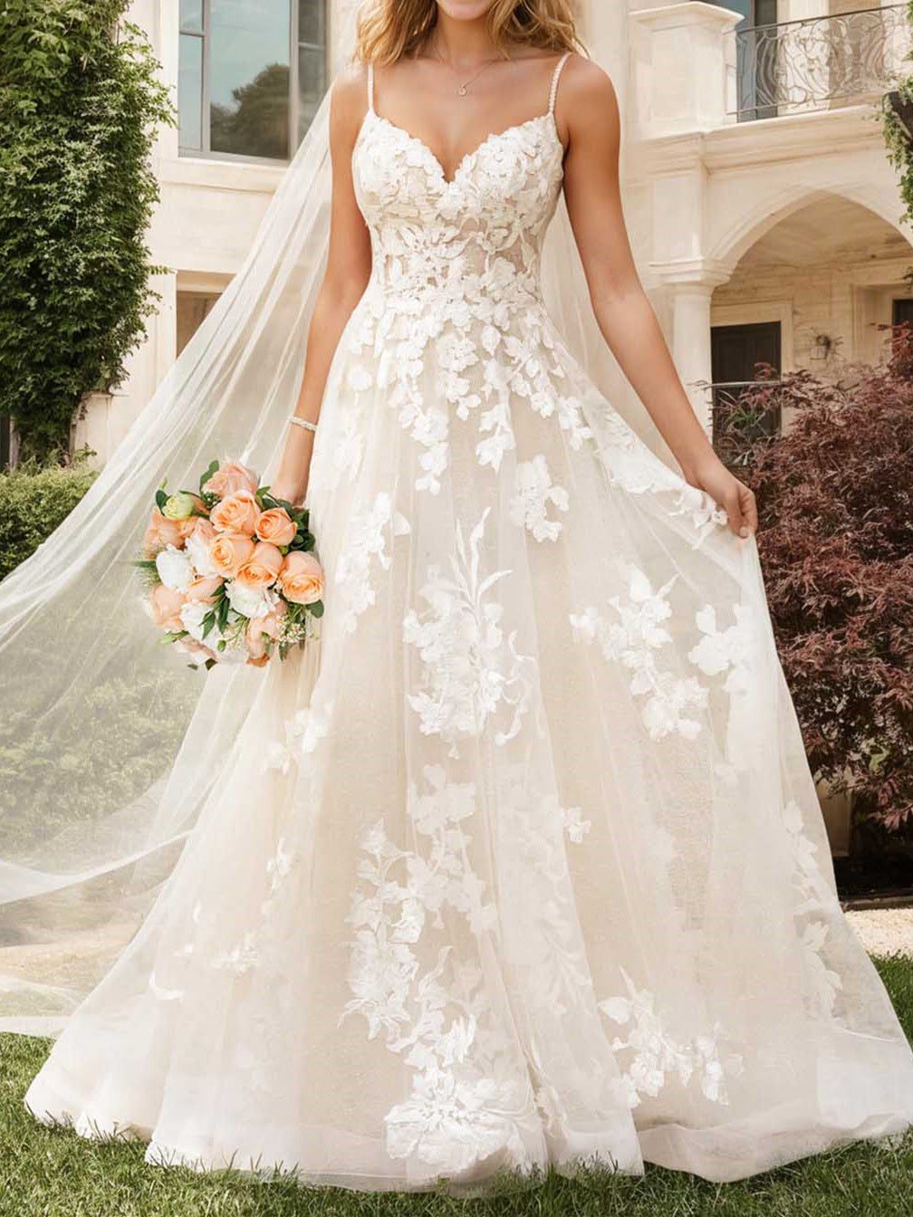 Forme Princesse Col en V Longueur ras du sol Robe de mariée