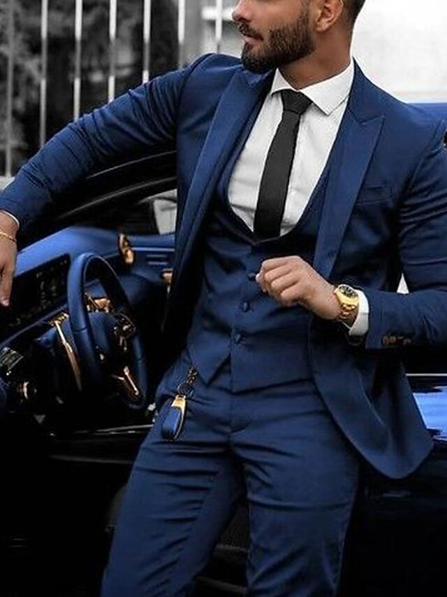 Costumes de Mariage 3 Pièces pour Hommes, Coupe Ajustée, Simple Boutonnage, Deux Boutons