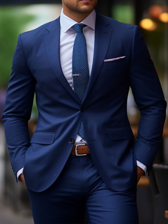 Costumes de Mariage 2 Pièces pour Hommes, Coupe Ajustée, Simple Boutonnage, Deux Boutons