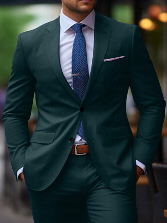Costumes de Mariage 2 Pièces pour Hommes, Coupe Ajustée, Simple Boutonnage, Deux Boutons