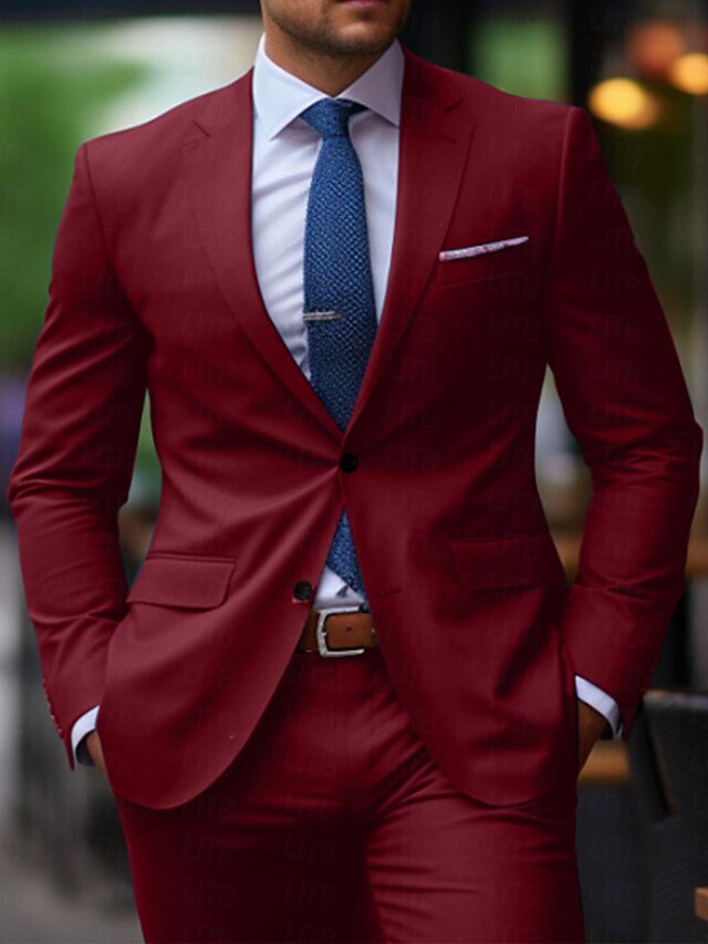 Costumes de Mariage 2 Pièces pour Hommes, Coupe Ajustée, Simple Boutonnage, Deux Boutons