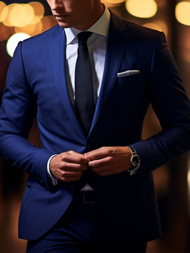 Costumes de Mariage 2 Pièces pour Hommes, Coupe Ajustée, Simple Boutonnage, Deux Boutons