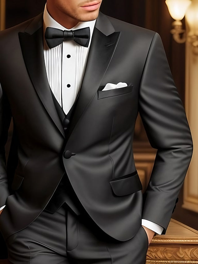 Costumes de Mariage 3 Pièces pour Hommes, Coupe Ajustée, Simple Boutonnage et Un Bouton
