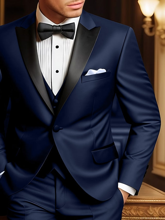 Costumes de Mariage 3 Pièces pour Hommes, Coupe Ajustée, Simple Boutonnage et Un Bouton