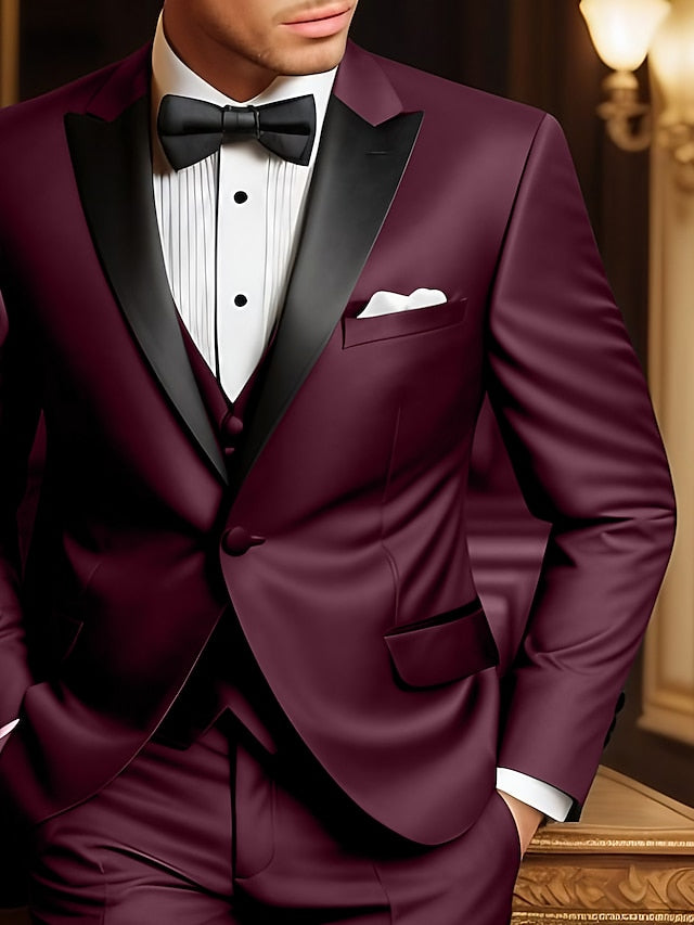 Costumes de Mariage 3 Pièces pour Hommes, Coupe Ajustée, Simple Boutonnage et Un Bouton