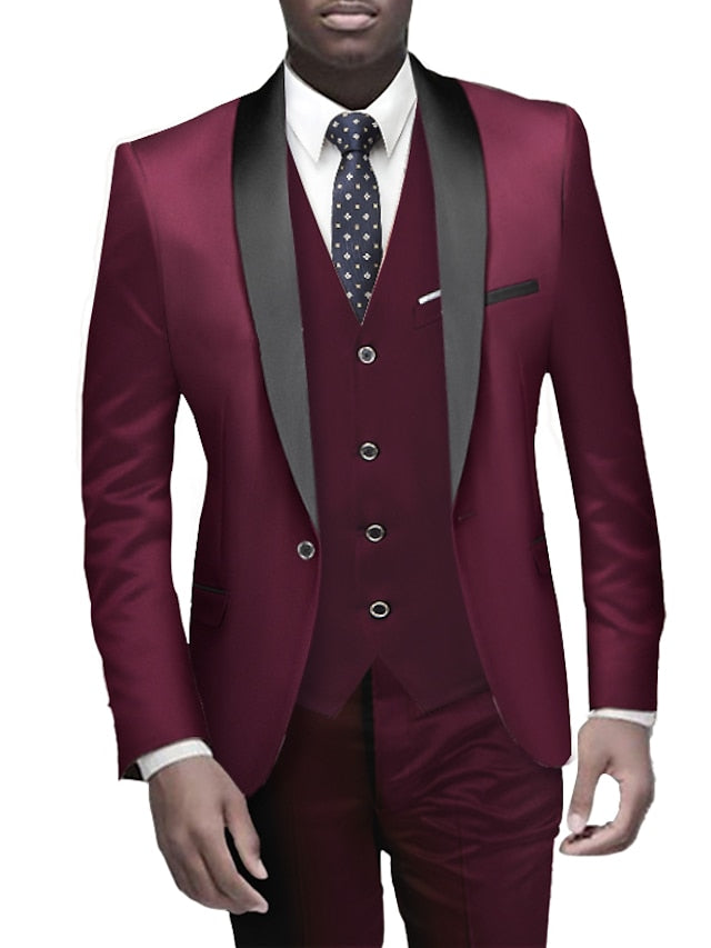 Costumes de Mariage 3 Pièces à Boutonnage Simple pour Hommes, Coupe Standard
