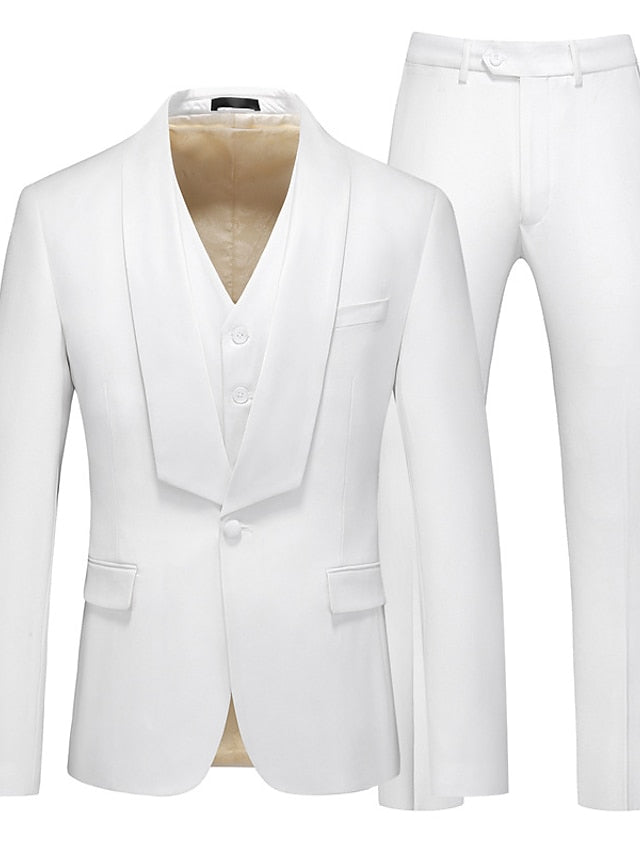 Costumes de Mariage 3 Pièces pour Hommes, Coupe Ajustée, Simple Boutonnage et Un Bouton