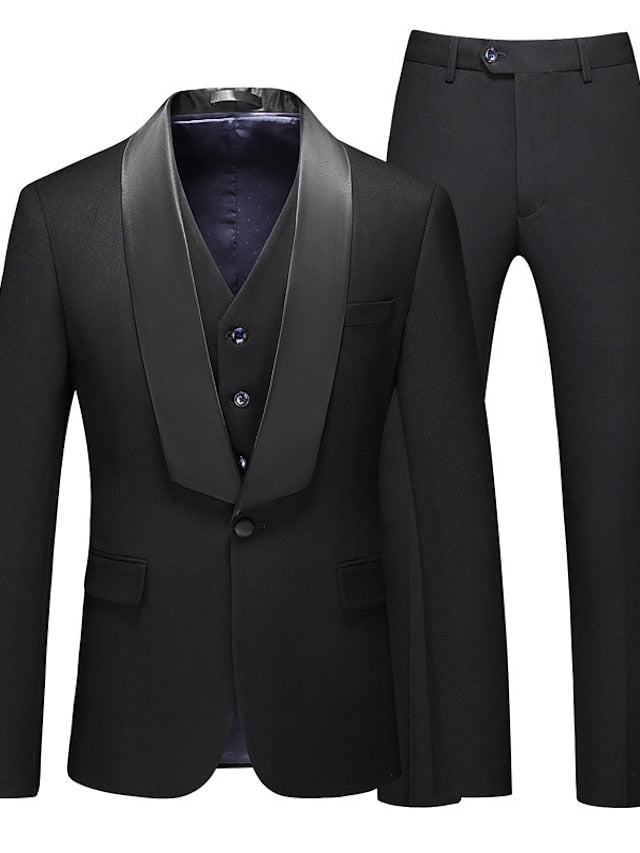 Costumes de Mariage 3 Pièces pour Hommes, Coupe Ajustée, Simple Boutonnage et Un Bouton